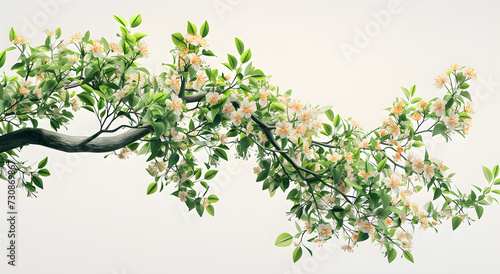 a tree branch with many leaves and flowers