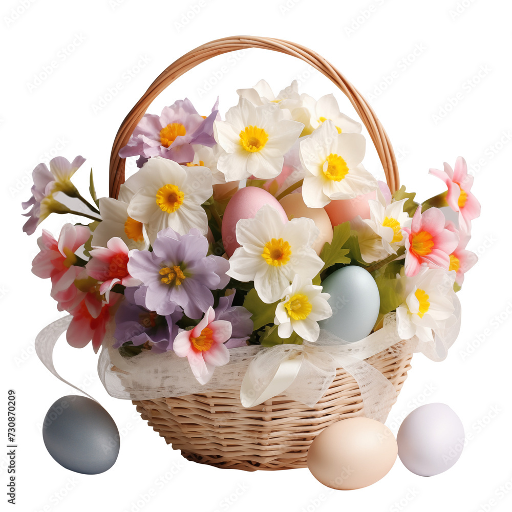 Flower Easter basket with eggs transparent background