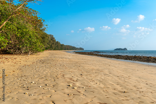 Resorts on Golden Pearl Beach on the island of Ko Jum in Thailand. The beach is a long, extremely quiet sandy beach in the south of the island. There is no mass tourism photo