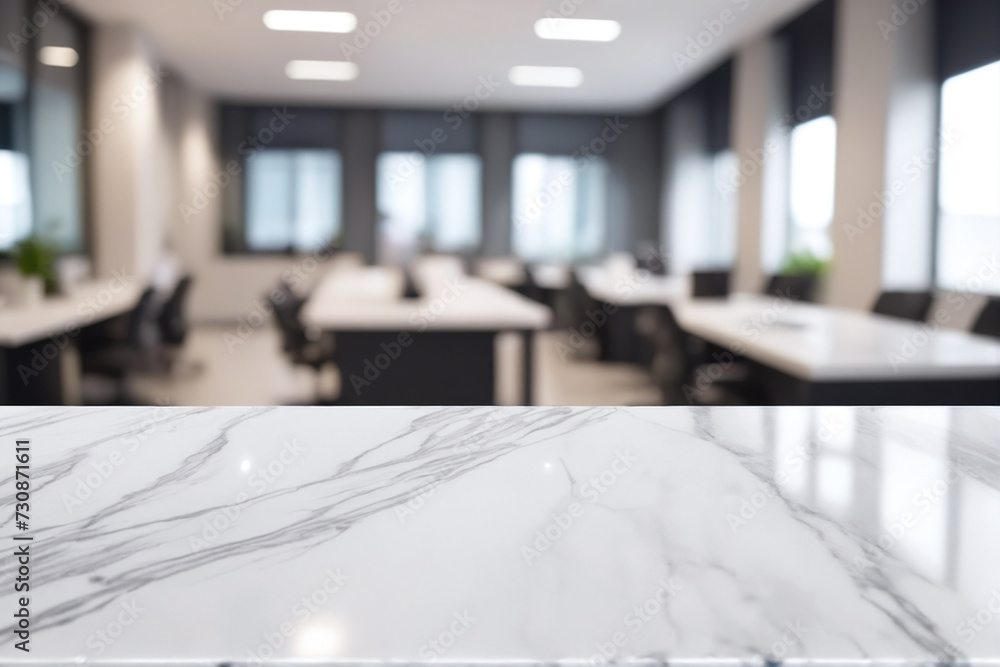 Marble stone tabletop and blurred bokeh office interior space background can used for display or montage your products Marble stone tabletop and blurred bokeh office interior space background can used for display or montage your products