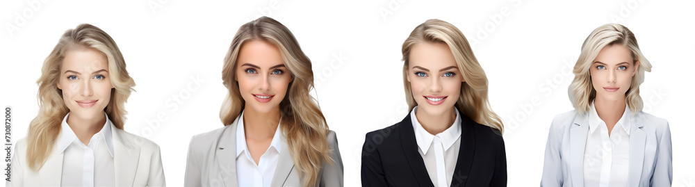 smiling business woman isolated on a transparent PNG background, white background , Generative Ai