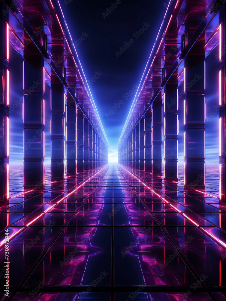 A Vast Futuristic Fluorescent Pink Hallway