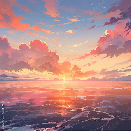 Digital Artwork of a Vibrant Sunset Over Ocean © RobertGabriel