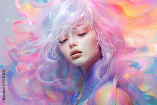 abstract holographic iridescent portrait of a beautiful girl