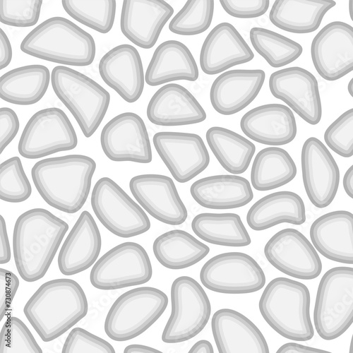 Gray stones on a white background. Abstract shapes. Flat style, monochrome image. Seamless pattern, isolated. Background for cover, fabric, decor.