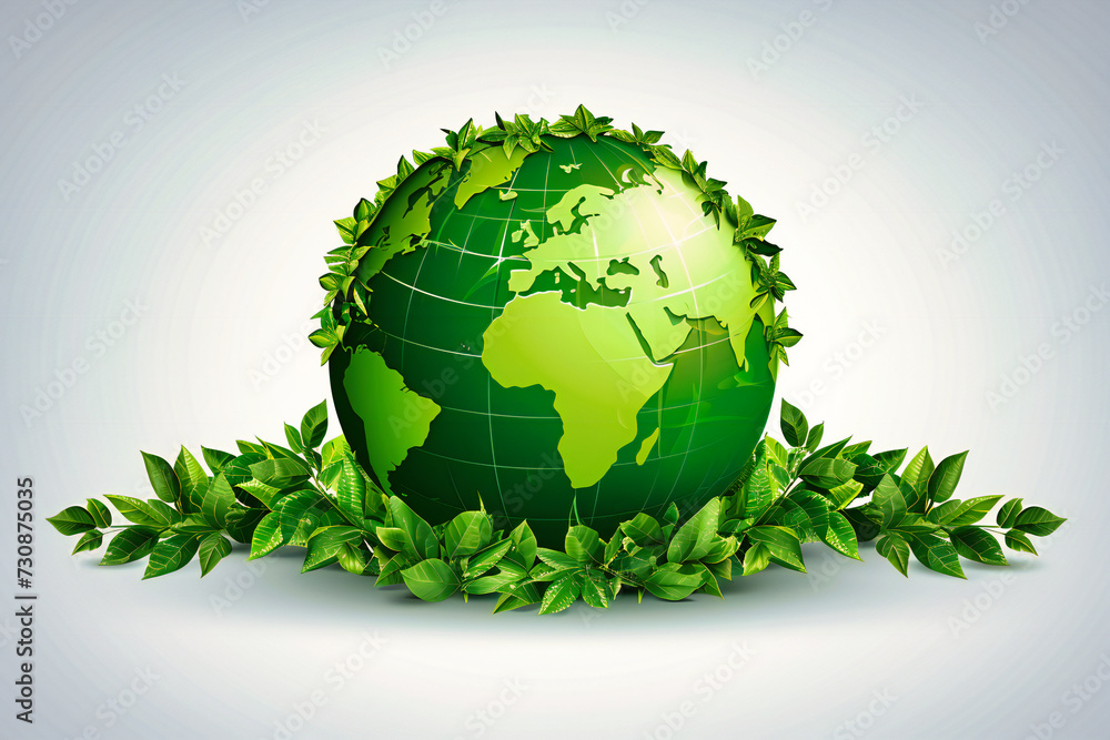 Sustaining the Green Planet, Illustration of Earth with Eco-Friendly Symbols, Emphasizing Conservation and Care