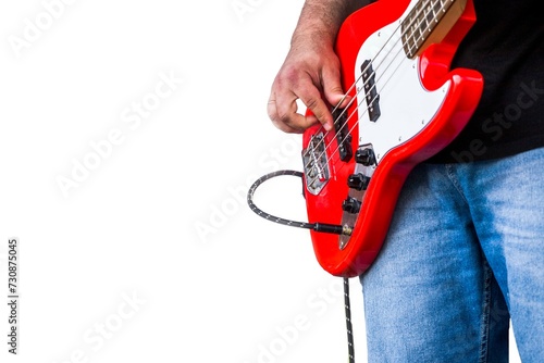 close-up of the hands of a musician playing an electric guitar	
