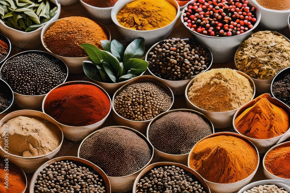 Bowls with assorted spices