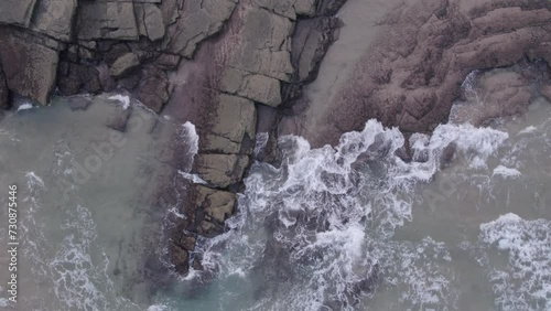 Drone Aerial Atlantic Ocean Seascape and Coastline Cliffs Top Down View, Texture Background Clip, Shot in Sagres, Algarve Destination Region, Portugal.