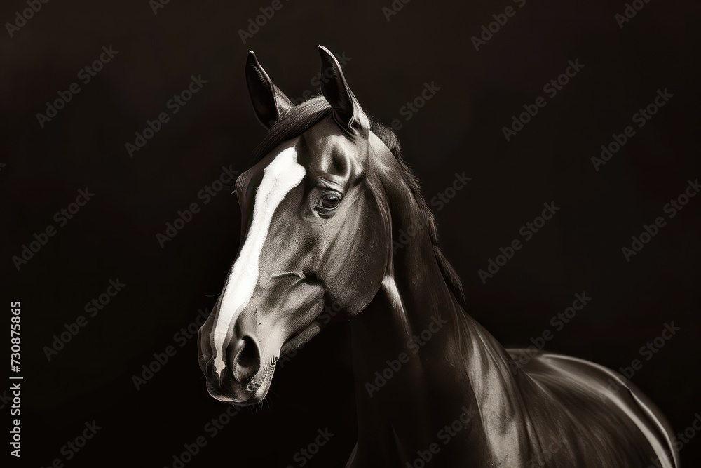 Dark bay horse on black background. Generative AI Dark bay horse on black background. Generative AI