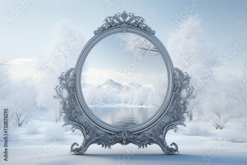mirror in abstract winter landscape scene background
