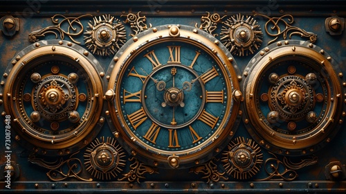 Golden Clock with Roman Numerals and Sun Designs Generative AI