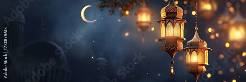 Ramadan Festival Lanterns Hanging Against Night Sky