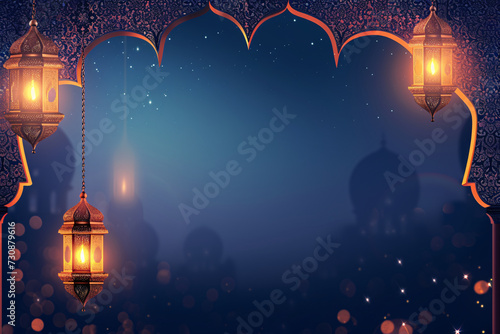 Islamic Lanterns and Mosque Silhouette Ramadan Banner