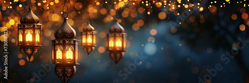 Traditional Ornate Lanterns with Arabesque Patterns for Ramadan Celebration