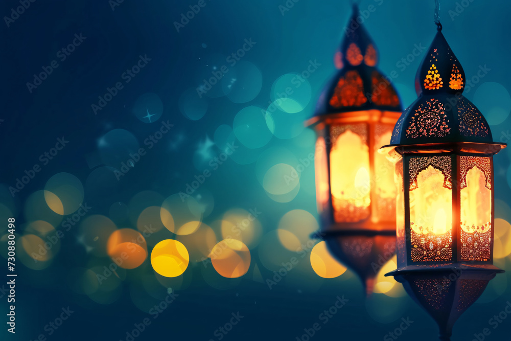 Traditional Arabic Lanterns with Glowing Bokeh Effect for Ramadan Nights Traditional Arabic Lanterns with Glowing Bokeh Effect for Ramadan Nights