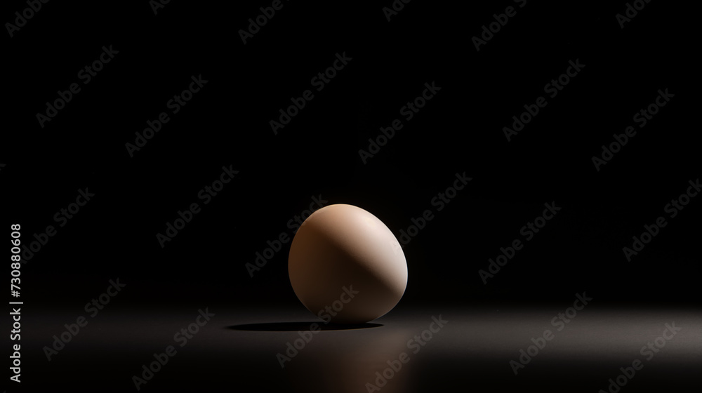 Single egg spotlighted on a dark background, symbolizing potential and the beginning of life, with dramatic shadows Single egg spotlighted on a dark background, symbolizing potential and the beginning of life, with dramatic shadows