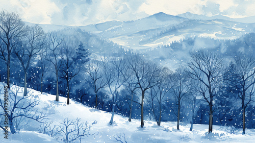 Snowy Mountain Scene with Trees © vefimov