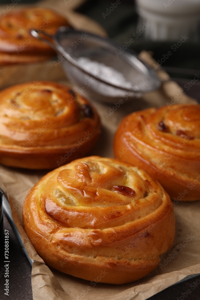 Delicious rolls on table, closeup. Sweet buns Delicious rolls on table, closeup. Sweet buns