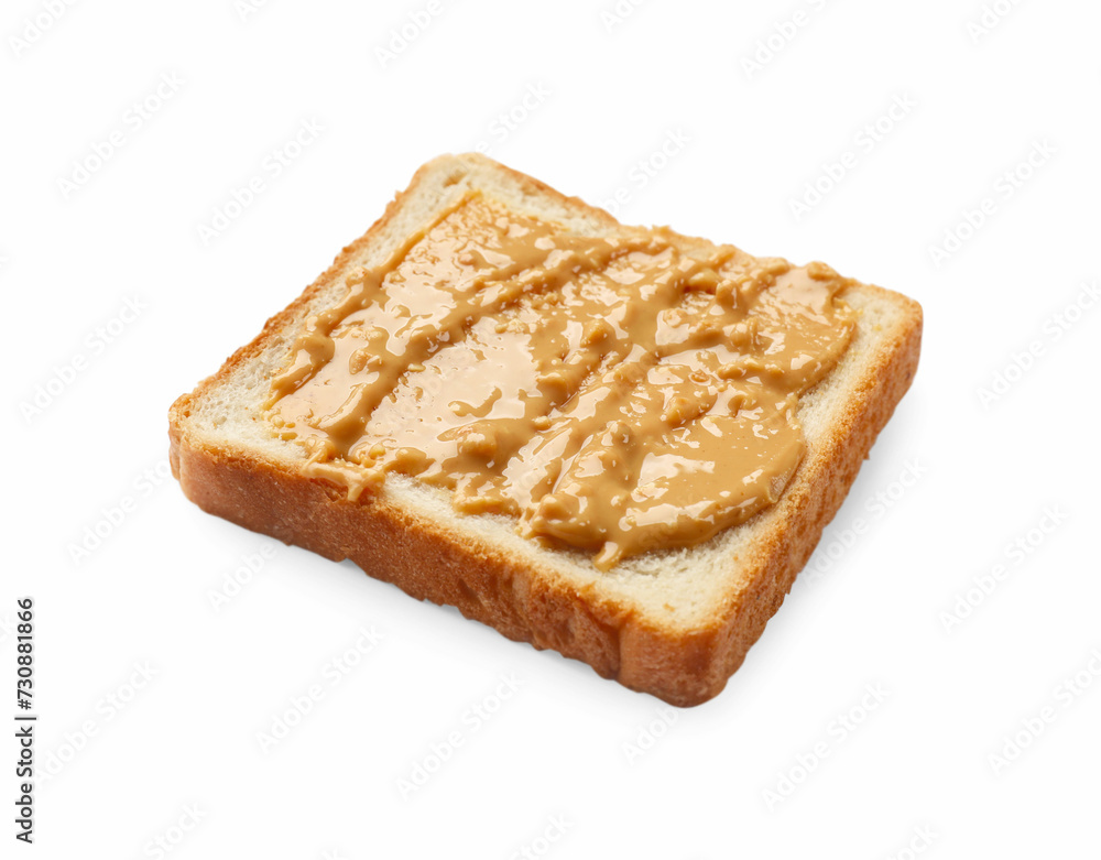 Delicious toast with peanut butter isolated on white Delicious toast with peanut butter isolated on white