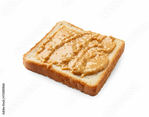 Delicious toast with peanut butter isolated on white