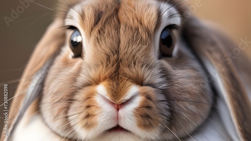 Close-Up Portrait of a Cute, Fluffy Brown and White Rabbit