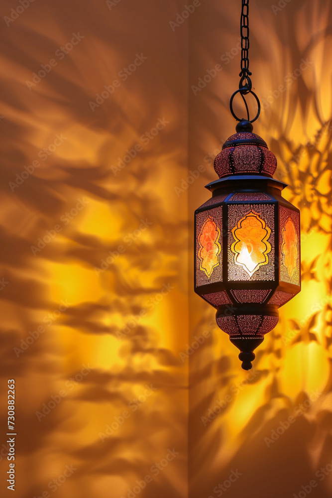 Arabic Lantern Casting Intricate Shadows - Traditional Islamic Decoration