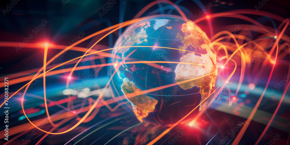 Digital world globe, concept of global network and connectivity on Earth, high speed data transfer and cyber technology, information exchange and international telecommunication