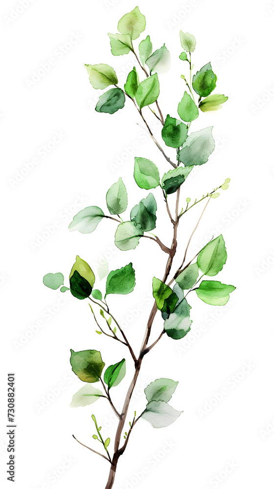 watercolor leaves illustration of branches on white background watercolor leaves illustration of branches on white background