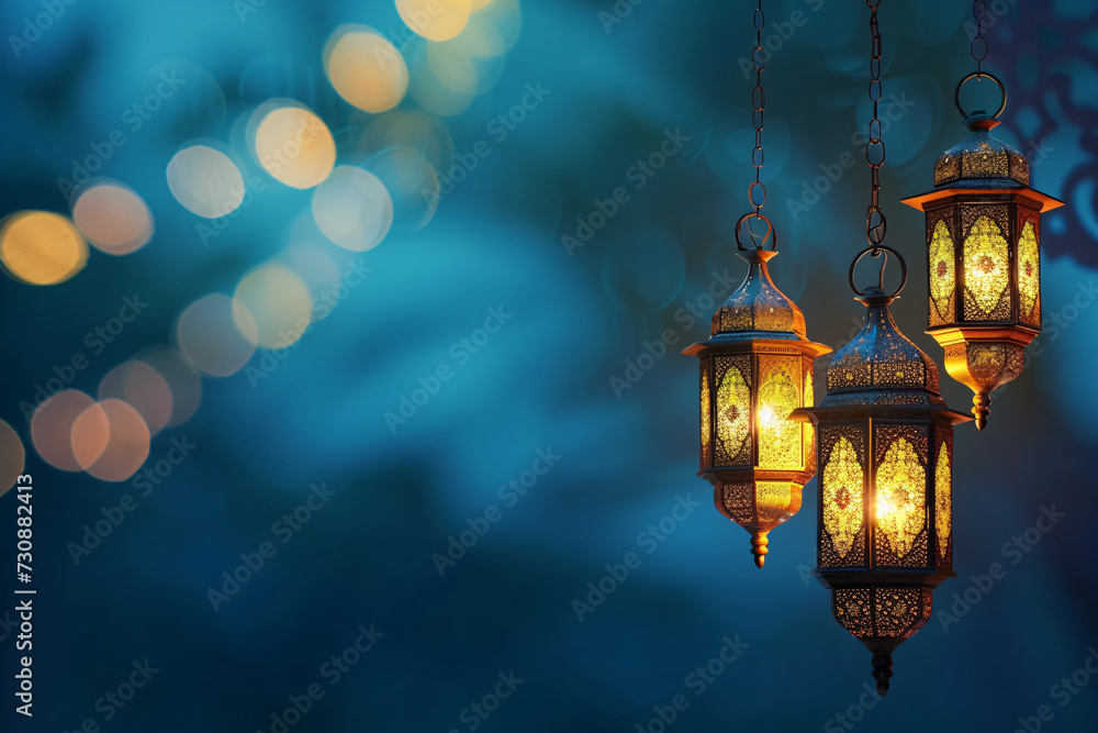 Arabic Lanterns Glowing at Dusk for Ramadan Kareem Arabic Lanterns Glowing at Dusk for Ramadan Kareem