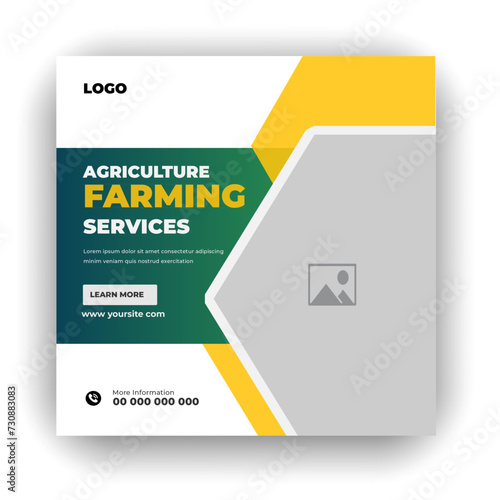Agriculture farming service cover and social media post lawn gardening colorful bundle template