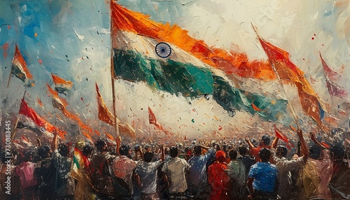 Indian Flag Waving in the Wind: A Colorful Celebration of Independence Day Generative AI photo
