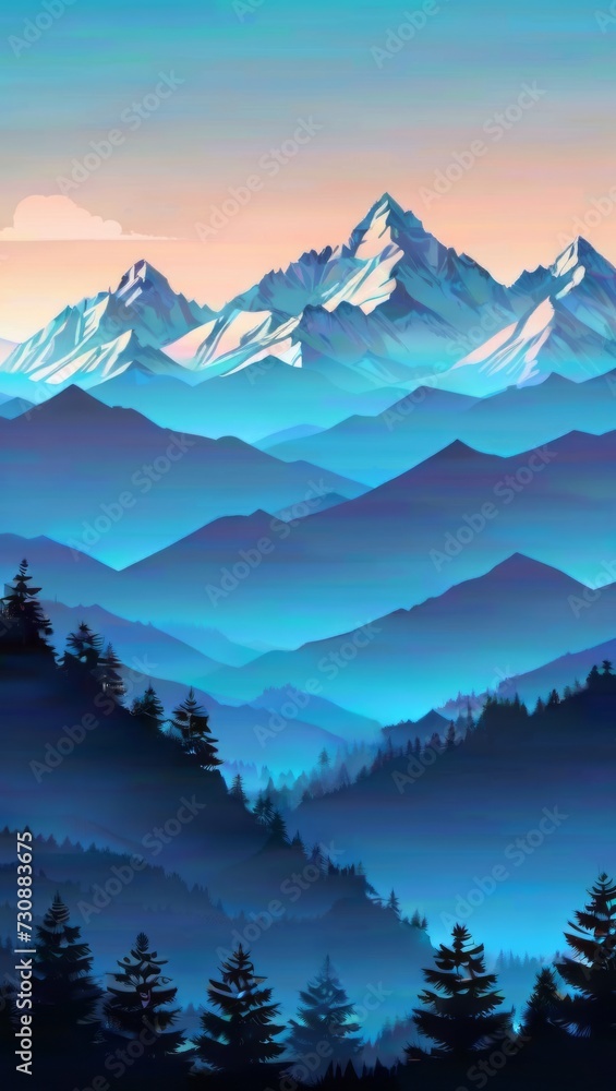 The image depicts a peaceful lake reflecting a vibrant sunset with silhouetted pine trees and majestic mountains in the background. The image depicts a peaceful lake reflecting a vibrant sunset with silhouetted pine trees and majestic mountains in the background.