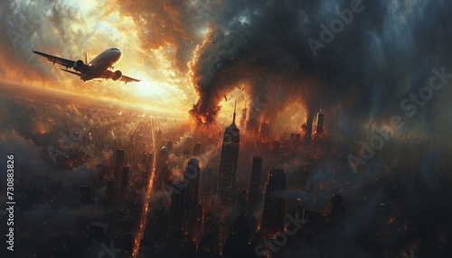 Airplane Crashing into Skyscraper: A Tragic End to a Modern Marvel Generative AI photo