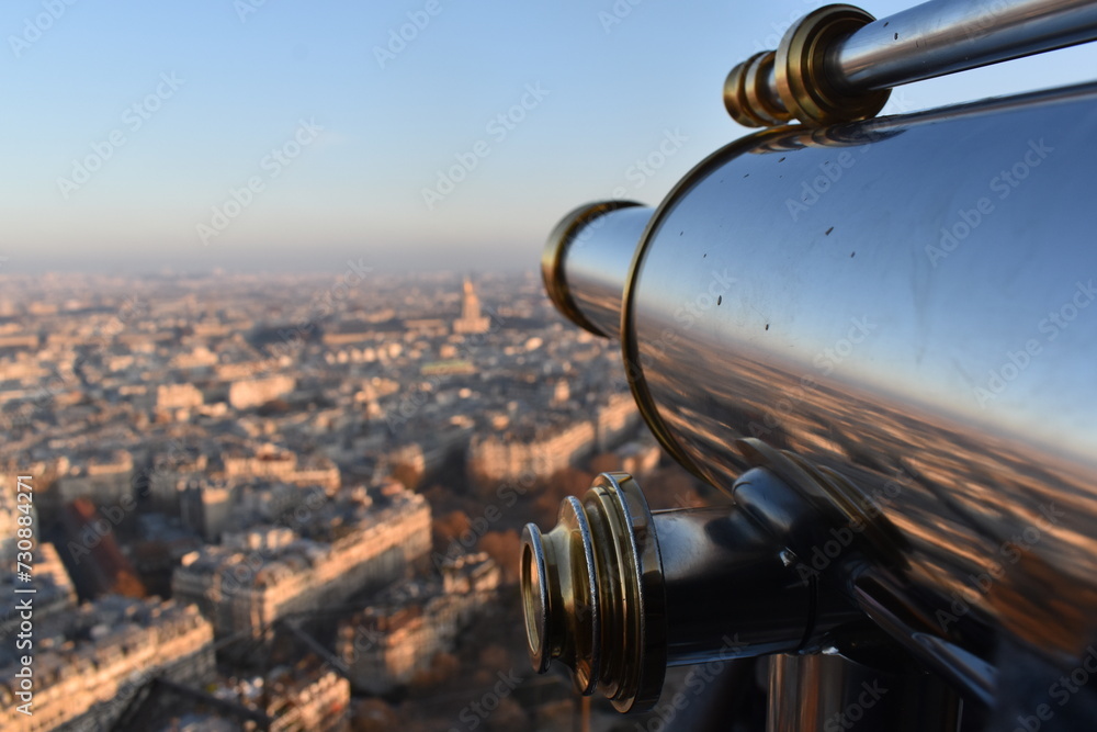 city view with metal binocular