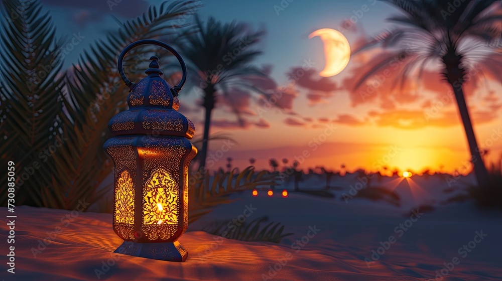 Enchanting Night Oasis Radiant Ramadan Lantern amid Starlit Beauty