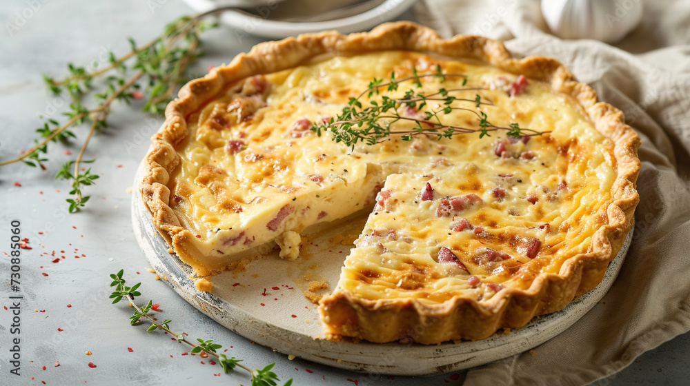 professional food photography, Quiche Lorraine,, with empty copy space, Food Advertising professional food photography, Quiche Lorraine,, with empty copy space, Food Advertising