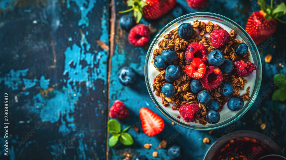 Bowl of Granola with Strawberries and Blueberries Bowl of Granola with Strawberries and Blueberries