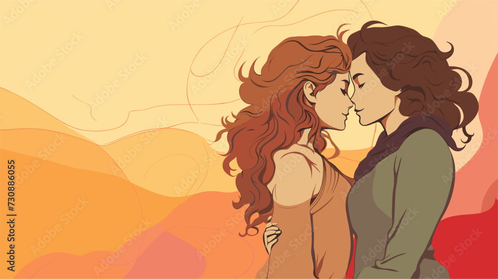 Lesbian-themed vector art background celebrating love  featuring diverse couples  hearts  and a warm color palette for a visually inclusive and meaningful representation. simple minimalist