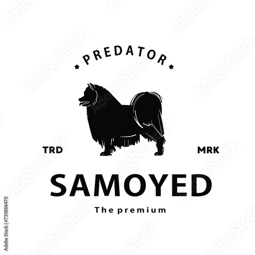 vintage retro hipster samoyed logo vector outline silhouette art icon