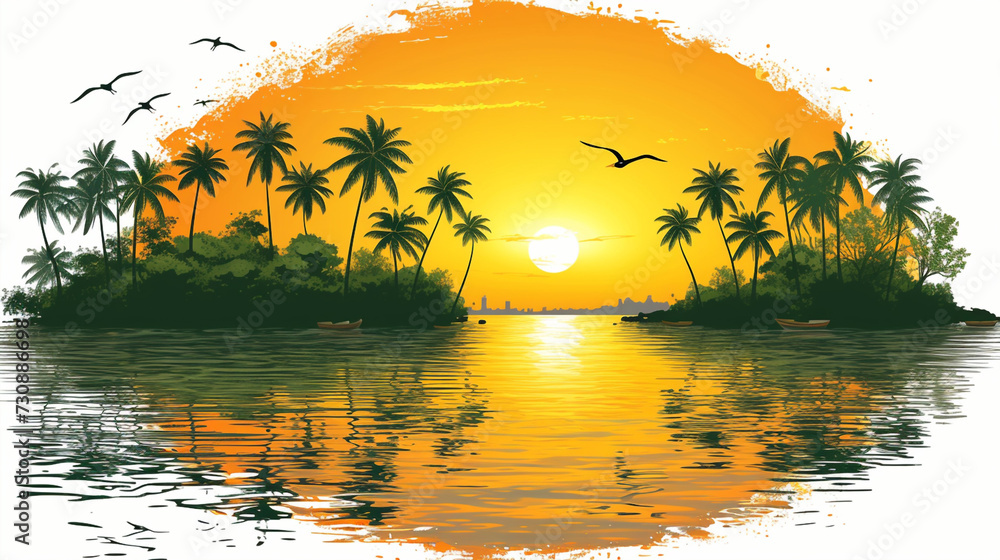 Tropical Island Painting With Palm Trees