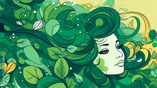 Green-themed vector art with a whimsical touch  incorporating abstract elements  swirls  and a vibrant color scheme for a visually engaging and refreshing representation. simple minimalist