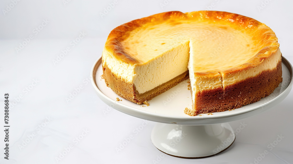 cheese cake on empty plain background, front View, with empty copy space 
