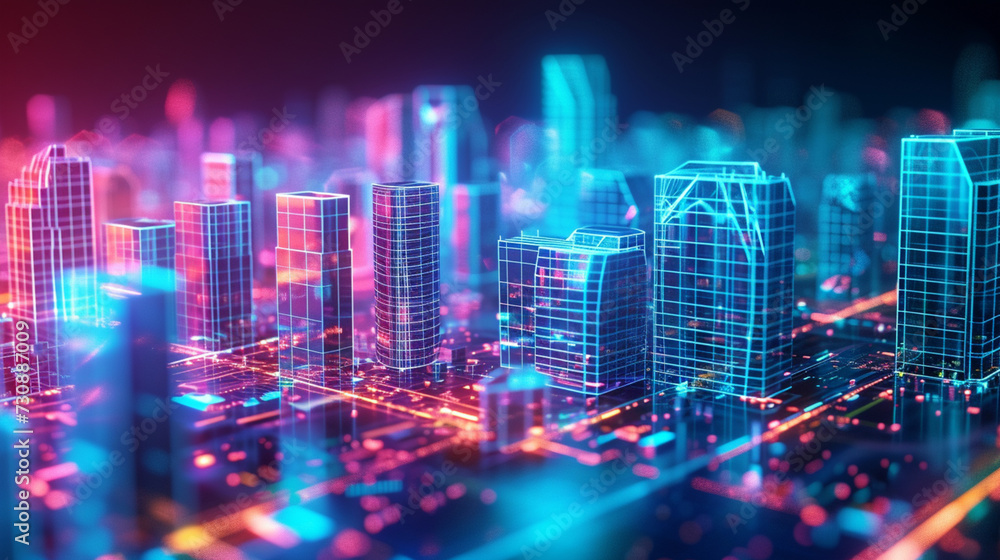 Obraz premium holographic illustration of city concept