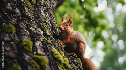 Squirrel Sitting on Tree Trunk