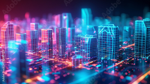 holographic illustration of city concept