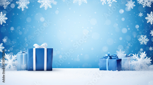 Blue Christmas Background with Presents and Snowflakes © vefimov