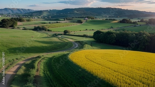 A long highway along with the fields