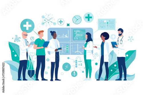 omprehensive Healthcare Management, Medical Team Collaboration, Patient Care and Hospital Efficiency Concept, Doctors and Nurses Working Together. photo