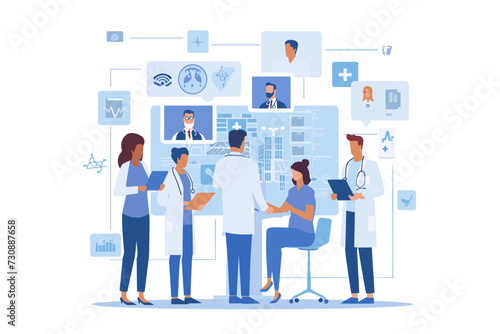 omprehensive Healthcare Management, Medical Team Collaboration, Patient Care and Hospital Efficiency Concept, Doctors and Nurses Working Together.